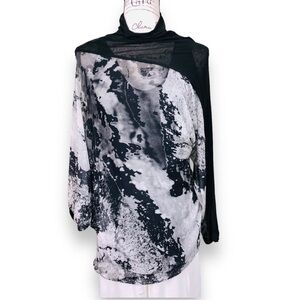 Yigal Azrouel Silk Tie Dye Black Gray Tunic Top